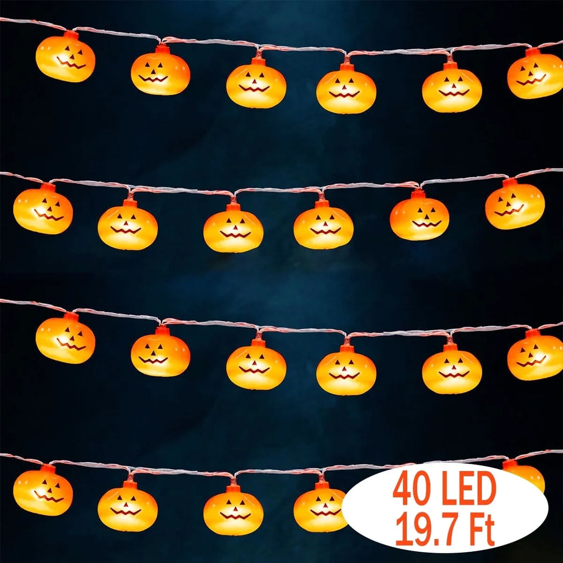 Halloween Pumpkin String Lights – 40 LED Lights, 19.7 Ft, Halloween &amp; Thanksgiving Party Decor
