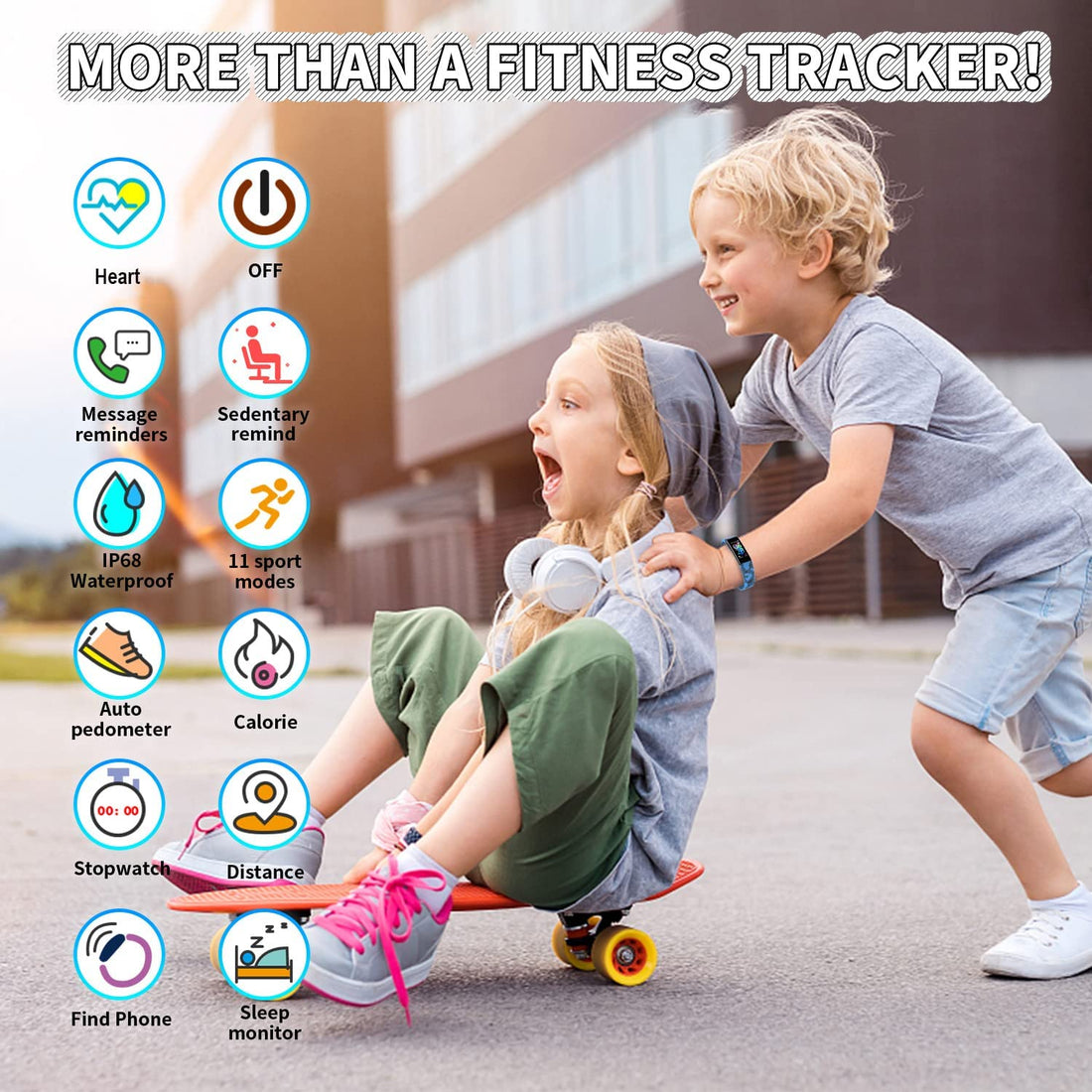 Kids Fitness Tracker Watch – Smart Activity Tracker with Pedometer, Stopwatch, IP68 Waterproof, 11 Sports Modes, Compatible for Ages 6-16