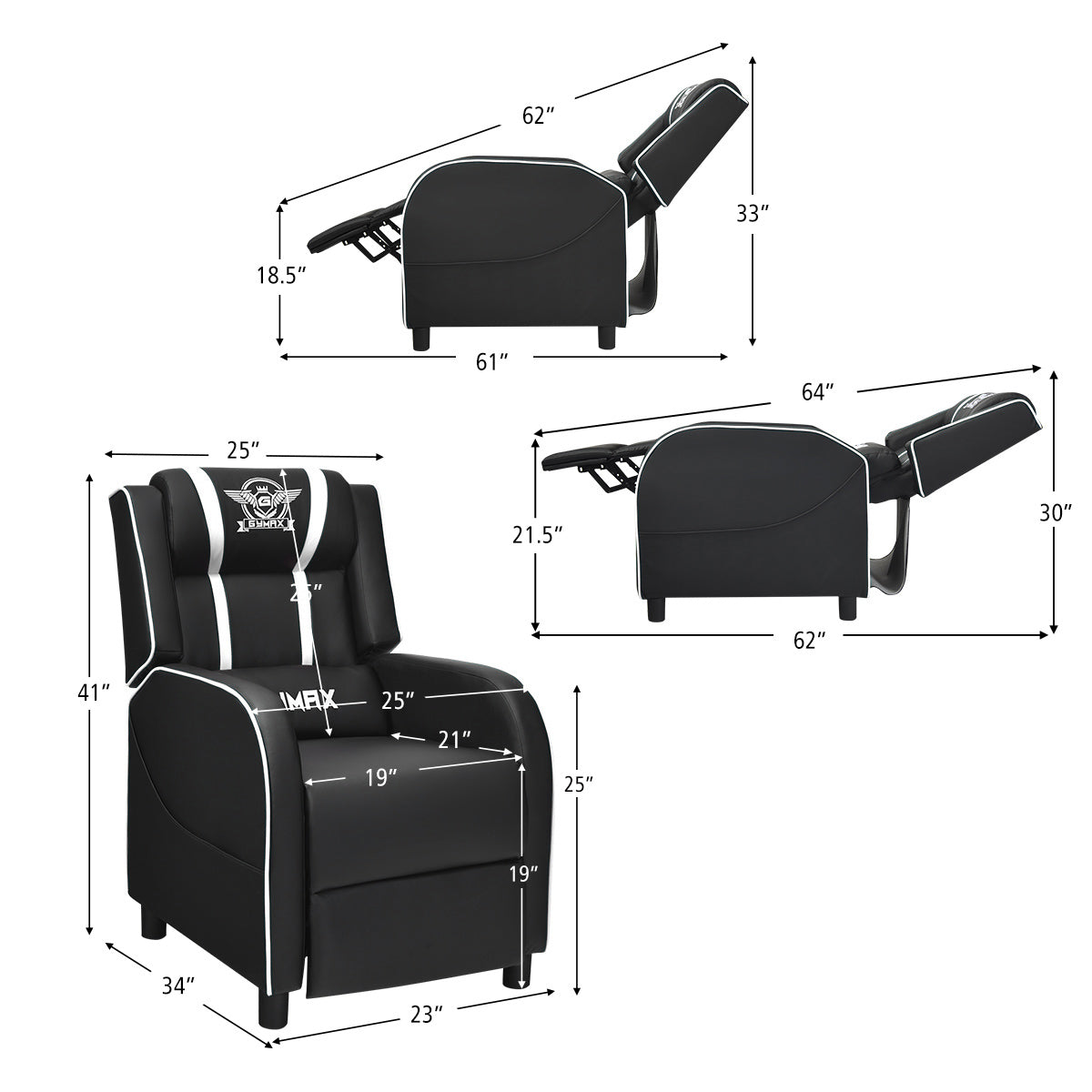 Massage Gaming Recliner Chair with Side Pockets – Ergonomic Comfort for Gamers &amp; Relaxation