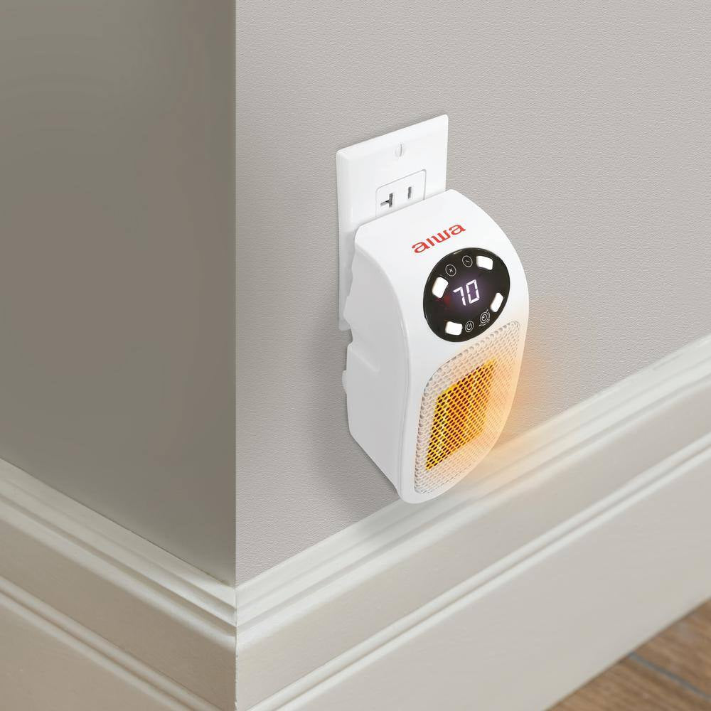 7.87&quot; Electric Outlet Ceramic Plug-In Space Heater – 400W, LCD Digital Display, 24-Hour Timer, Compact &amp; Energy Efficient