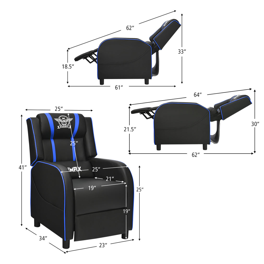 Massage Gaming Recliner Chair with Side Pockets – Ergonomic Comfort for Gamers &amp; Relaxation