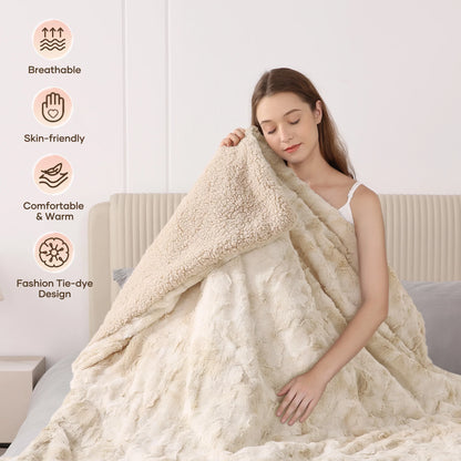 Electric Throw Blanket 50&quot; x 60&quot; – Soft Faux Fur Heated Blanket with Large LED Display, 6 Heat Settings &amp; 4-Hour Timer | Tie-Dye Off White