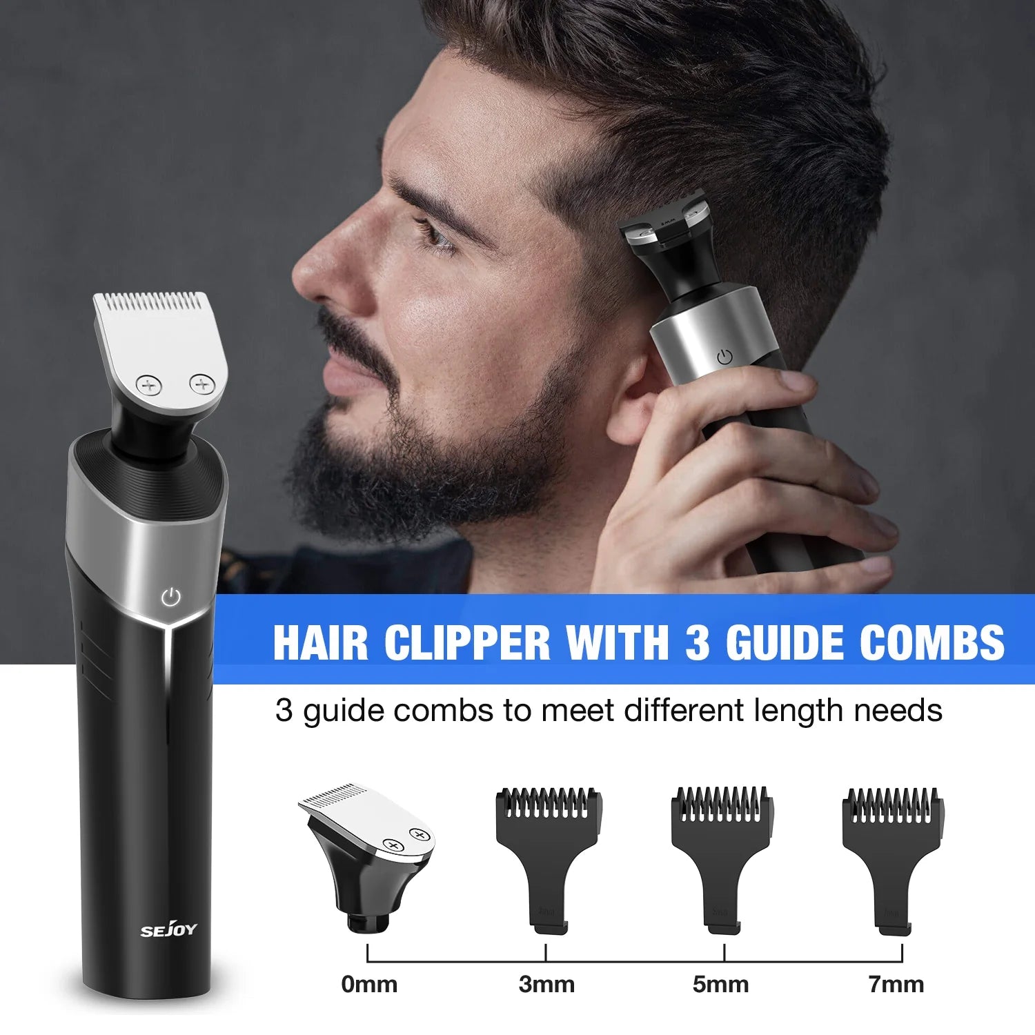 5-in-1 Multi-Function Rechargeable Electric Shaver for Men – Hair Trimmer, Ear &amp; Nose Hair Trimmer, Wet/Dry Use, Cordless, Gray