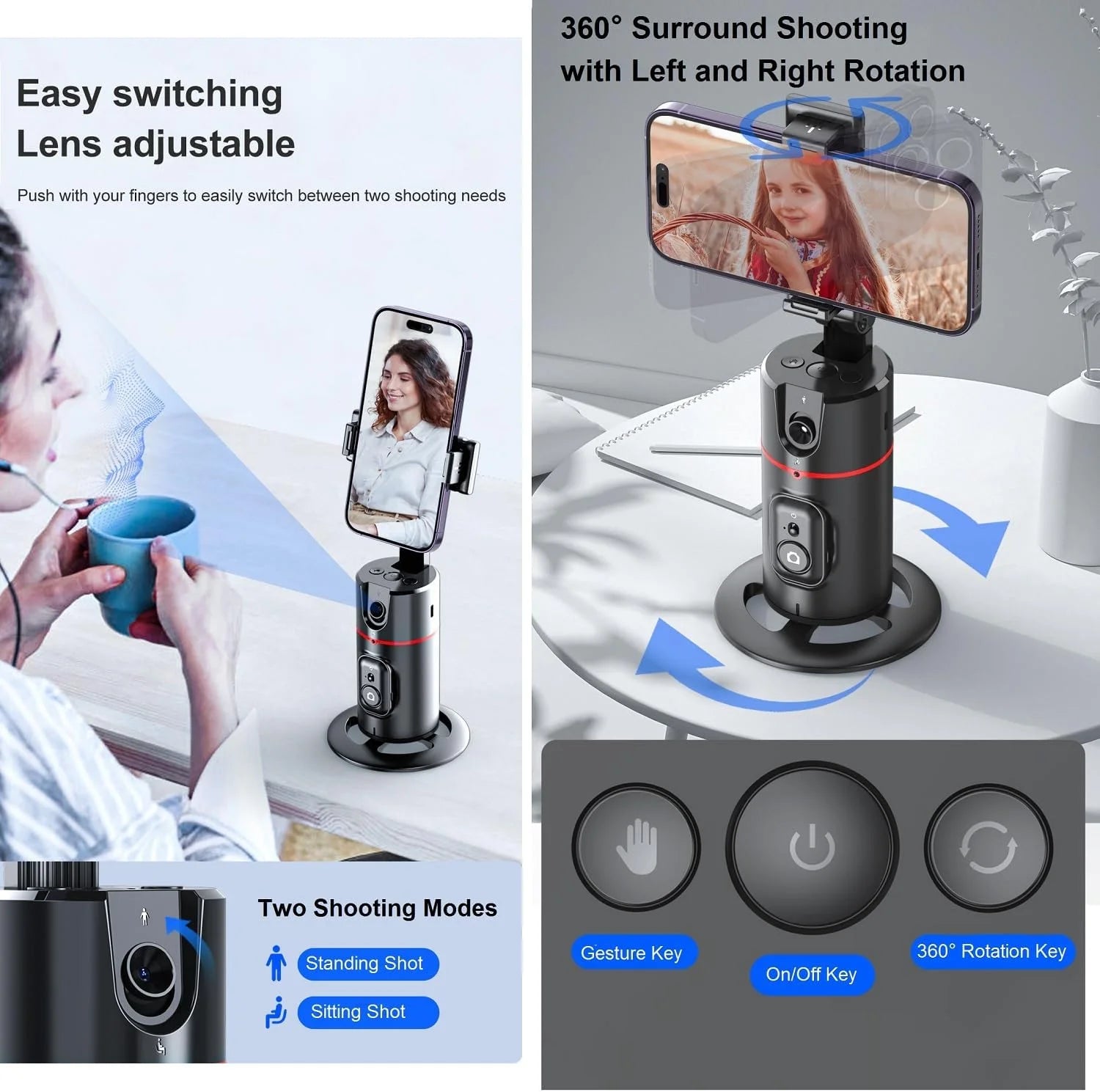 Auto Face Tracking Phone Holder Tripod – 360° Smart Face &amp; Body Tracking Stand for TikTok, Vlog, Live Streaming &amp; YouTube Videos