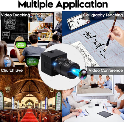 4K Ultra HD USB Camera with 2.8–12mm 4X Varifocal Manual Lens – UVC Compliant USB Webcam for Conference Calls, Live Streaming &amp; OpenCV Support