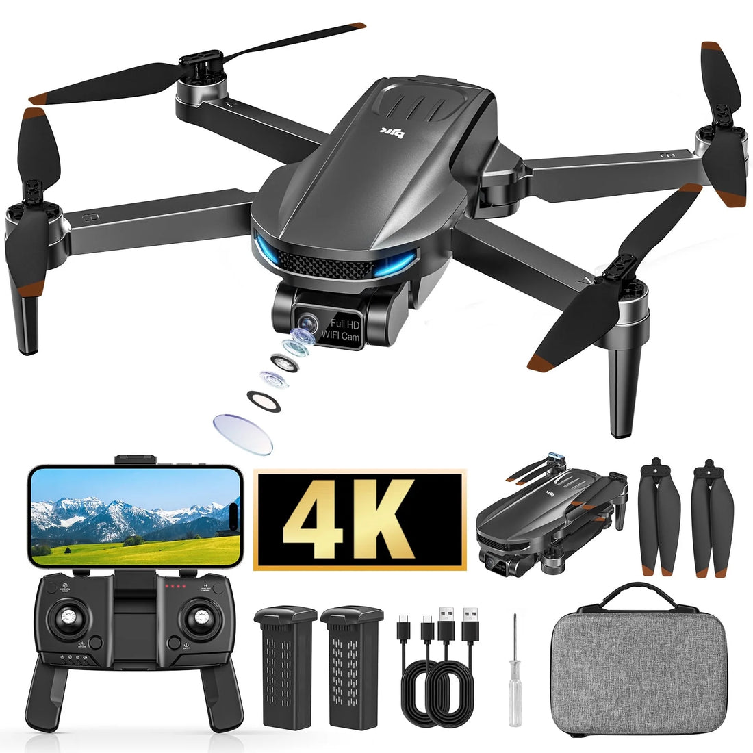 G09 GPS Drone with 4K Camera for Adults – RC Quadcopter with Auto Return, Follow Me, Optical Flow, 2 Batteries for 60 Min Flight, Foldable FPV Drone (Black)