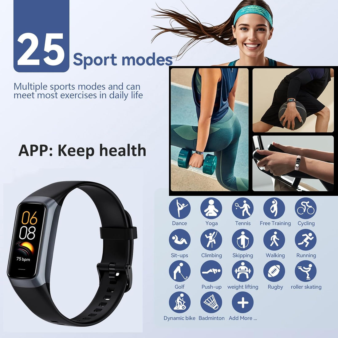 Keep Health Fitness Tracker for Women &amp; Men  AMOLED Display | Blood Pressure Monitor | Step &amp; Calorie Tracker | IP68 Waterproof | Compatible with Android &amp; iOS