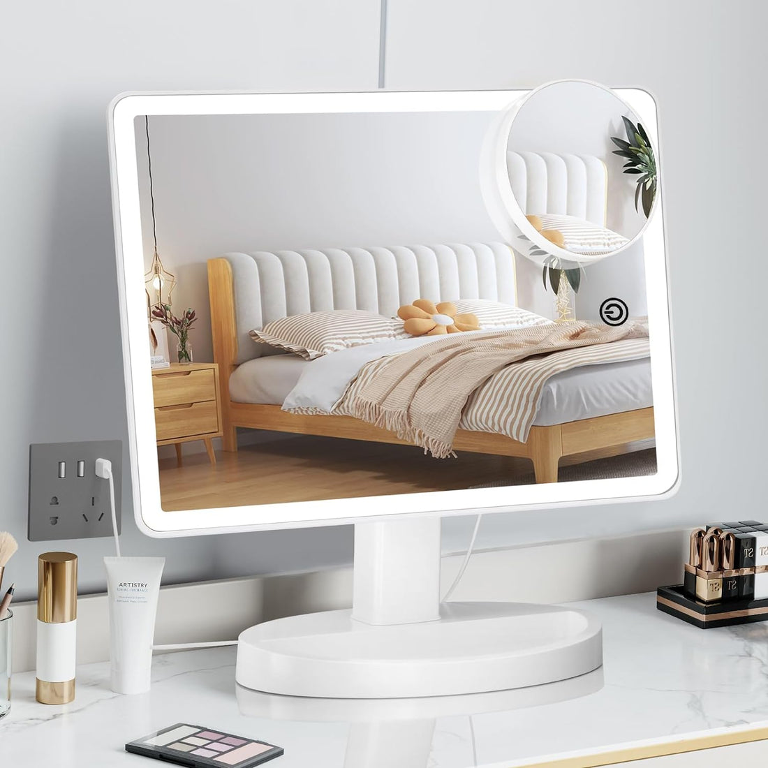 Large Lighted Vanity Makeup Mirror – 88 LED, 360° Rotation, Touch Control, 10X Magnification