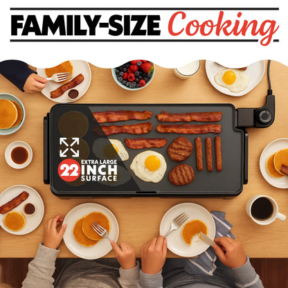 22-Inch Ceramic Nonstick Electric Griddle with Adjustable Temperature Control – Gray, Large Surface for Even Cooking