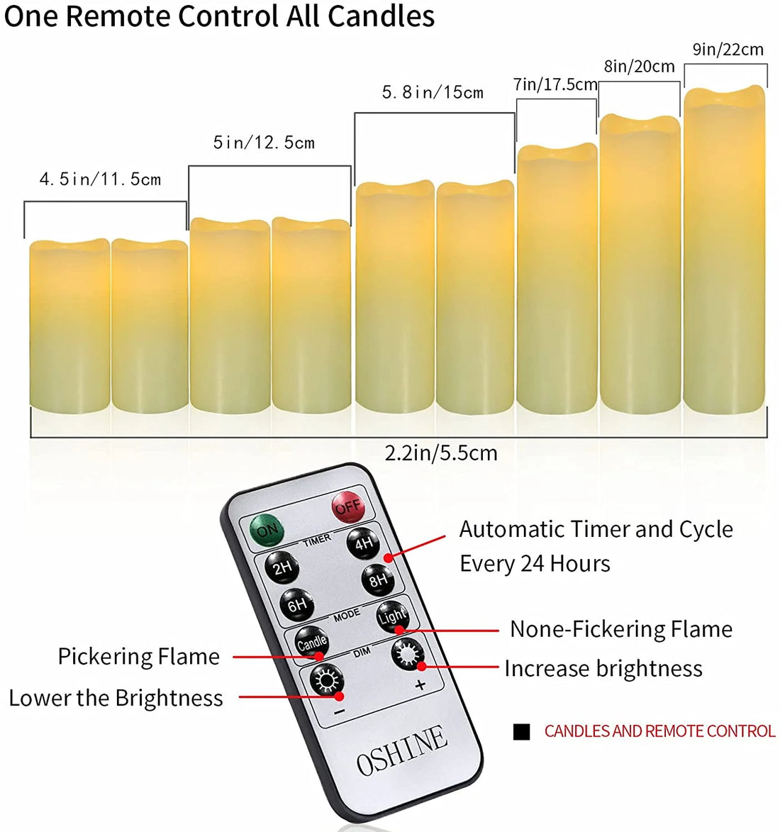 9-Pack Flameless Real Wax LED Pillar Candles – Battery Operated Ivory Electric Candles with Flickering Light, Remote Control &amp; Timer, 300+ Hours Use for Halloween &amp; Home Decor