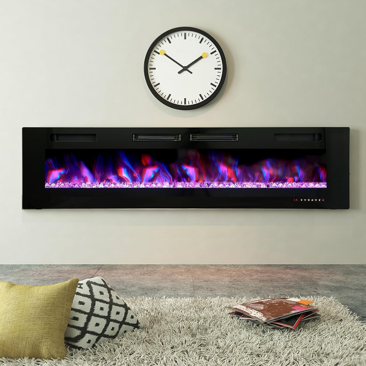 72&quot; Electric Fireplace – Wall Mounted &amp; Recessed, 3.19&quot; Ultra-Thin Linear Heater with Remote, Touch Screen, 750/1500W, Low Noise, Timer