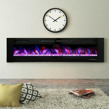 72&quot; Electric Fireplace – Wall Mounted &amp; Recessed, 3.19&quot; Ultra-Thin Linear Heater with Remote, Touch Screen, 750/1500W, Low Noise, Timer