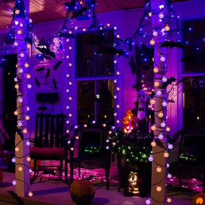 Solar Halloween String Lights – 35.6Ft 60 LED Orange &amp; Purple Globe Lights with 8 Modes, Waterproof Outdoor Lights for Patio, Garden, Yard, Porch &amp; Halloween Decor