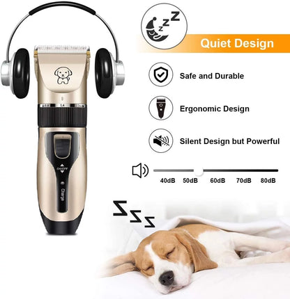 ✂️ Rechargeable Cordless Pet Shaver – Low Noise Dog Clippers with Scissor Comb for Quiet Grooming