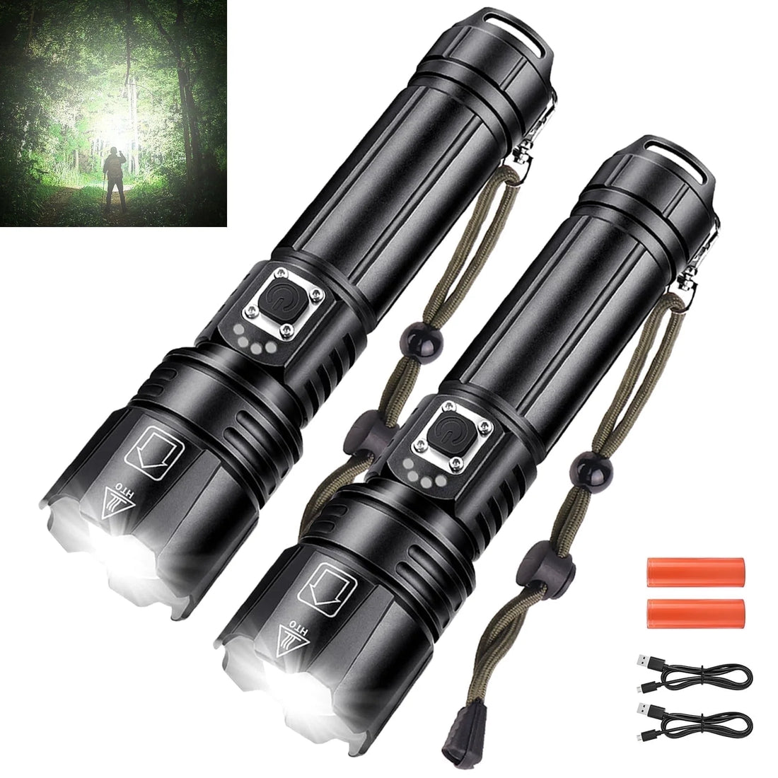 🔦 LED Flashlight, High Powered 10000 Lumens – 5 Modes, Zoomable, Waterproof, Rechargeable (2-Pack) | Emergency, Outdoor, Camping &amp; Home Use