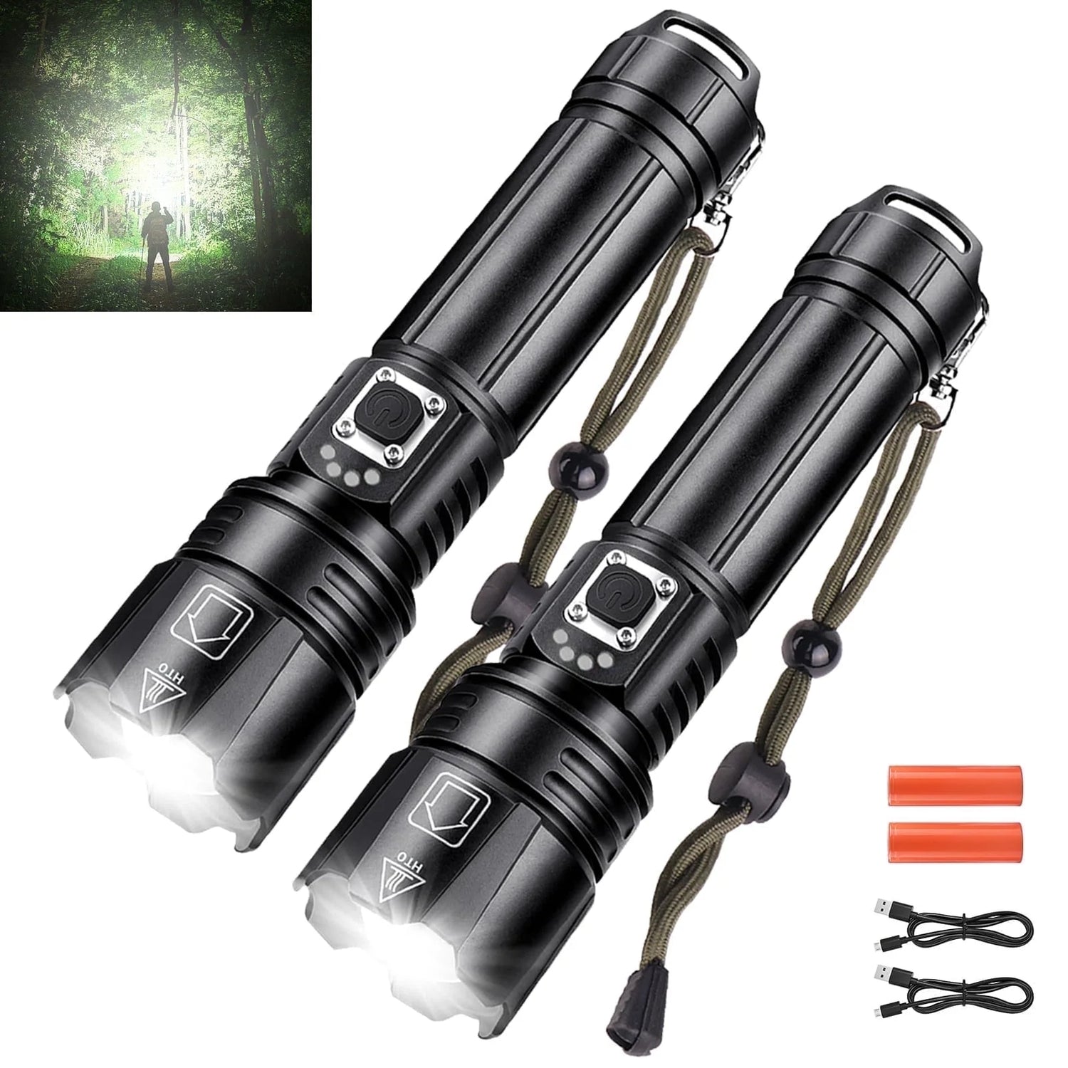 🔦 LED Flashlight, High Powered 10000 Lumens – 5 Modes, Zoomable, Waterproof, Rechargeable (2-Pack) | Emergency, Outdoor, Camping &amp; Home Use