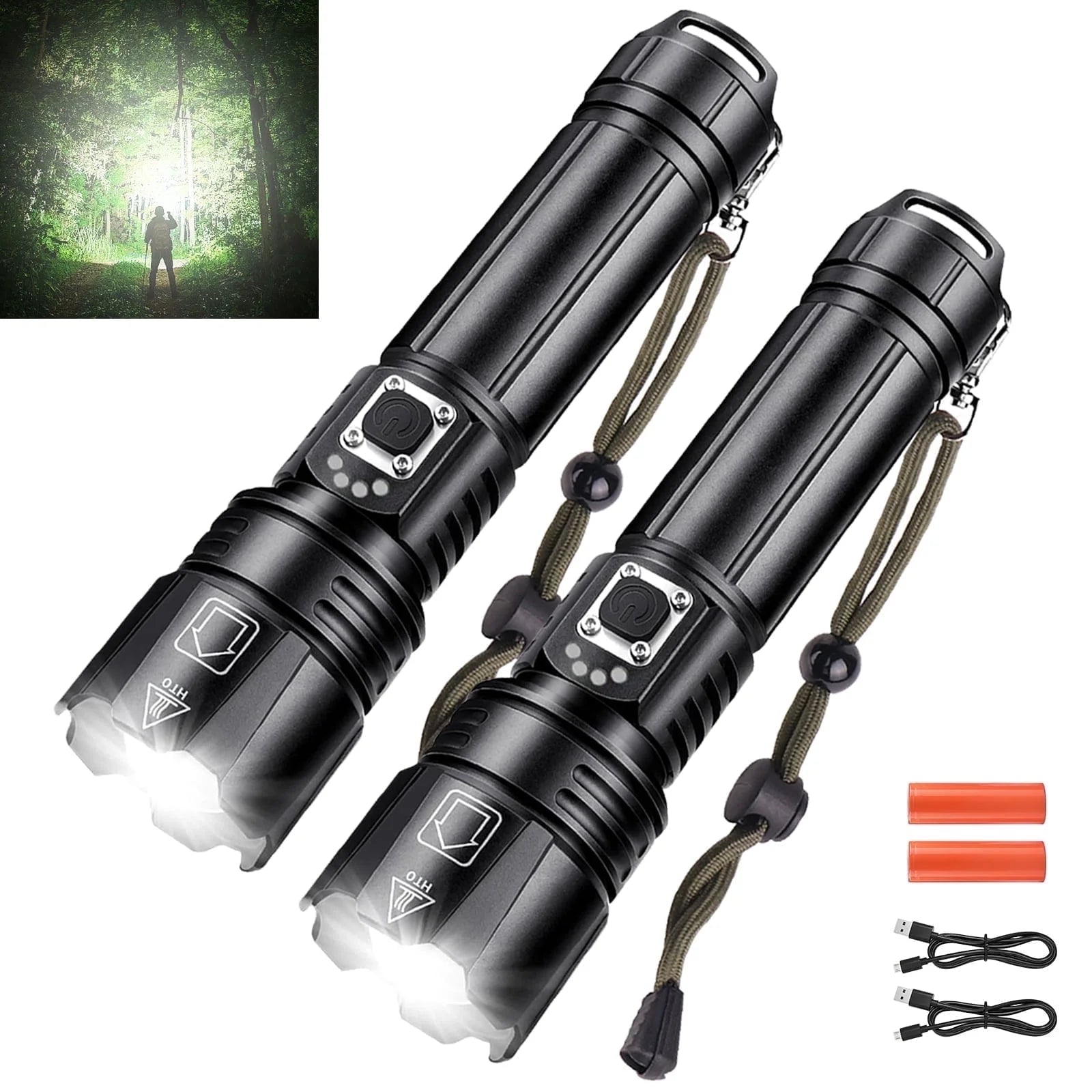 🔦 LED Flashlight, High Powered 10000 Lumens – 5 Modes, Zoomable, Waterproof, Rechargeable (2-Pack) | Emergency, Outdoor, Camping &amp; Home Use