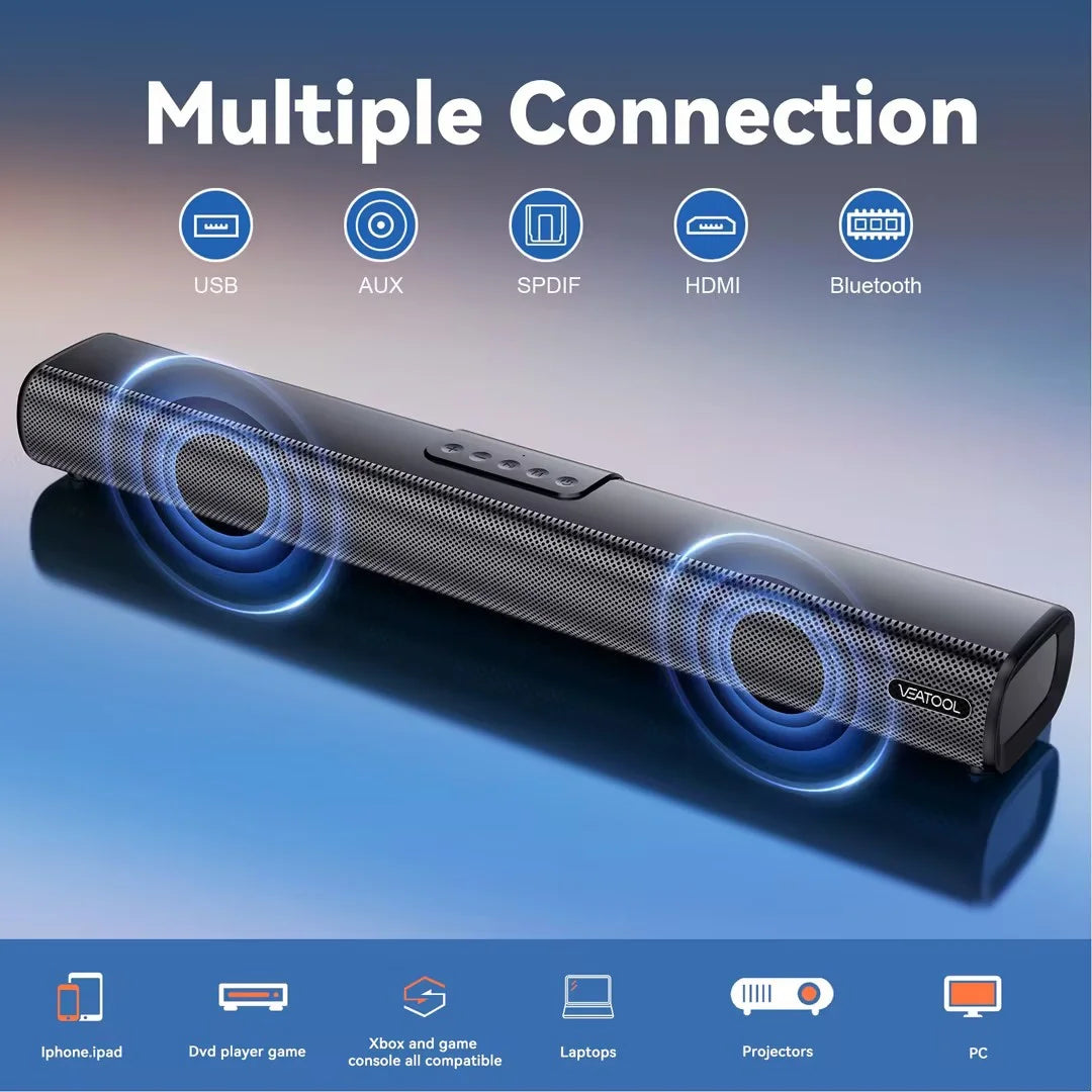 Sound Bar for TV – 2.1 Channel 50W Home Theater System with Built-In Subwoofer, 3D Surround Sound, HDMI ARC, Bluetooth, Optical, AUX, USB, RCA, Wall Mountable