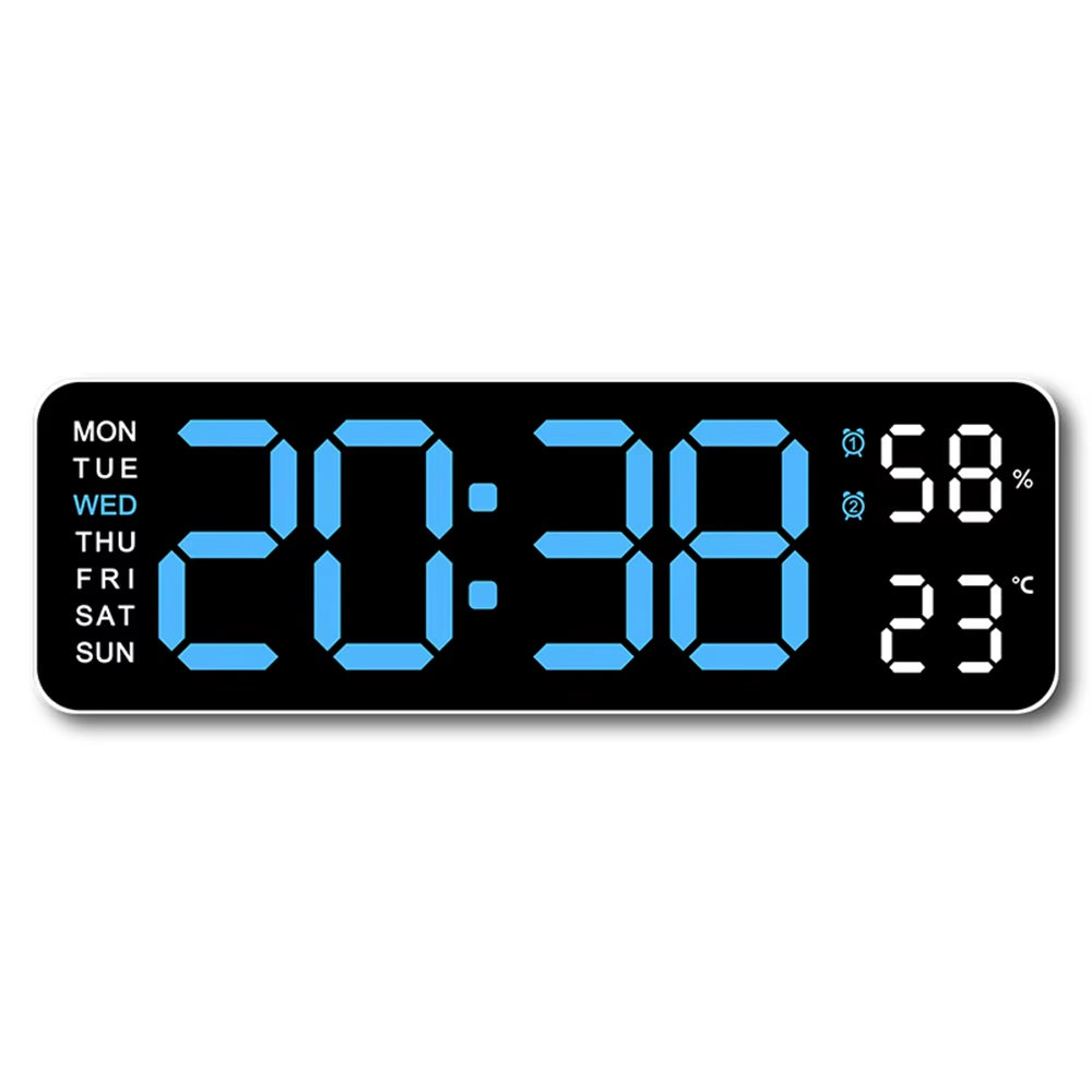 Large LED Digital Wall Clock – With Temperature, Humidity &amp; Week Display