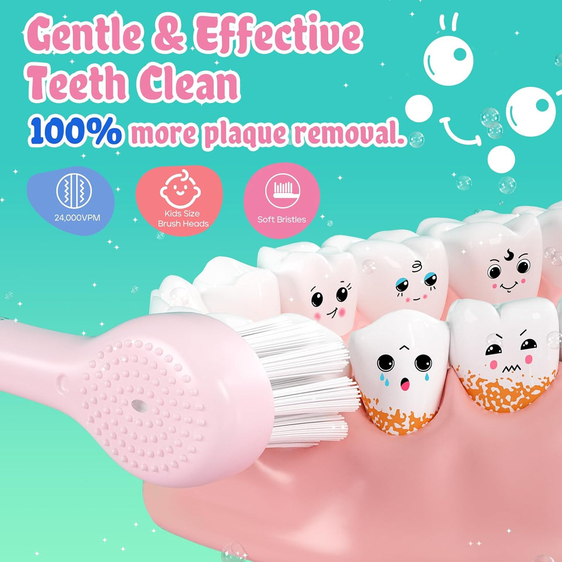 Kids Electric Toothbrush Rechargeable with Magnetic Charging – 8 Heads &amp; LED Light for Toddlers &amp; Kids Ages 2-6 (Pink)