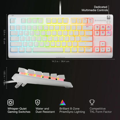 Apex 3 TKL RGB Wired Gaming Keyboard — Water &amp; Dust Resistant, Whisper-Quiet Gaming Switches, White