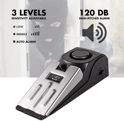 Door Stop Alarm, 2 Pack Door Stopper with 120DB Security Alarm, Door Security Devices for Home Travel, Black