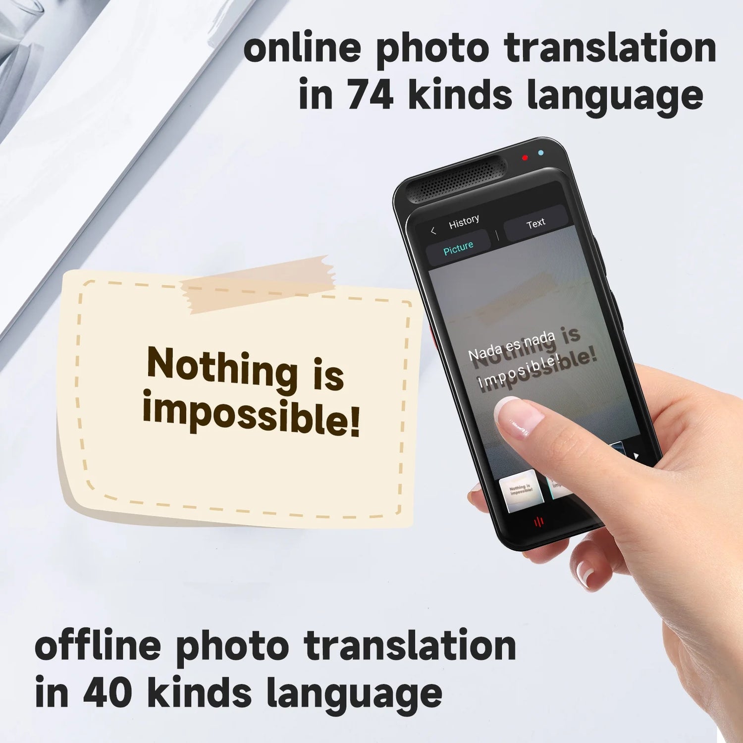 Language Translator Device – Two-Way Smart Voice &amp; Photo Translator, Real-Time Online/Offline Translation for Travel, Business &amp; Learning (Black)