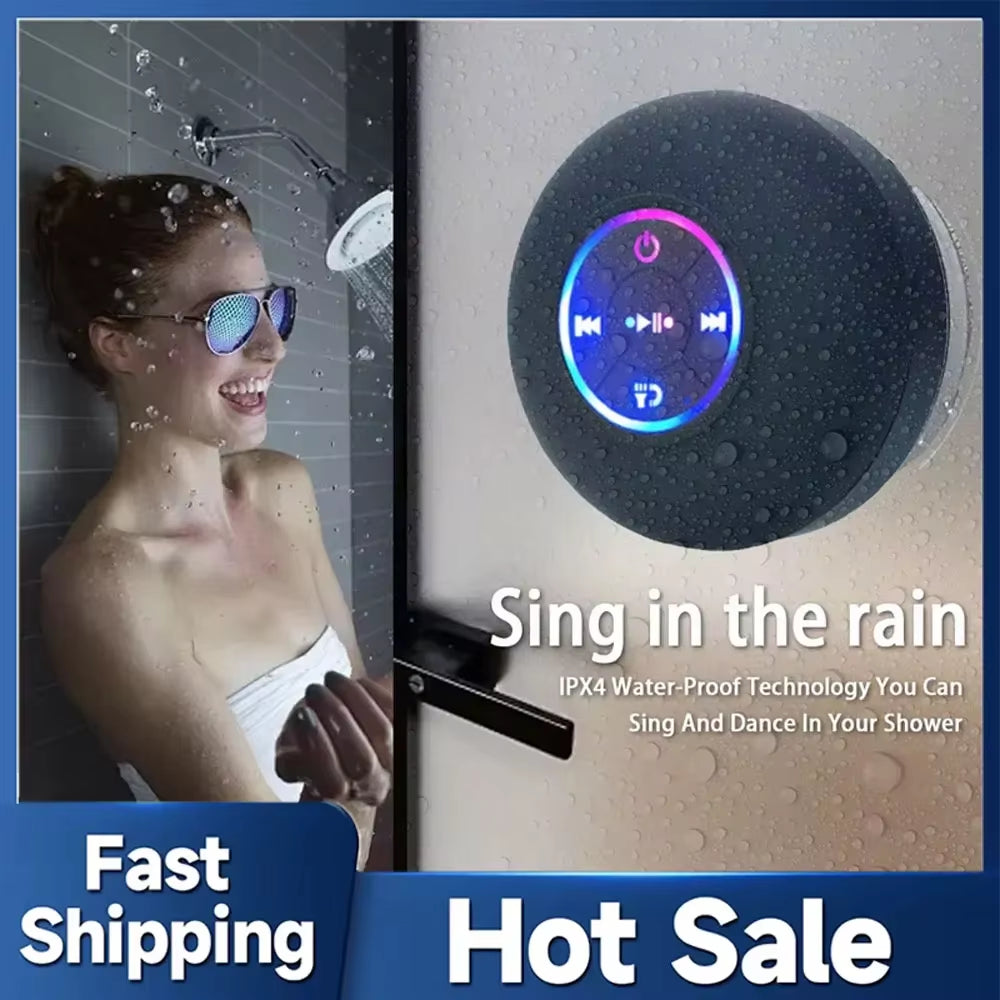AquaBeat Mini: Waterproof LED Bluetooth Speaker with Powerful Sound &amp; Suction Cup Mount