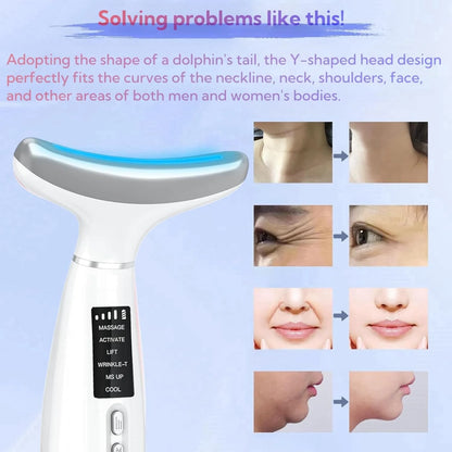 6-in-1 Facial &amp; Neck Beauty Device – Multifunctional Skin Care Massager with Light Therapy, Vibration, Thermal, Cooling &amp; Microcurrent for At-Home Face Sculpting
