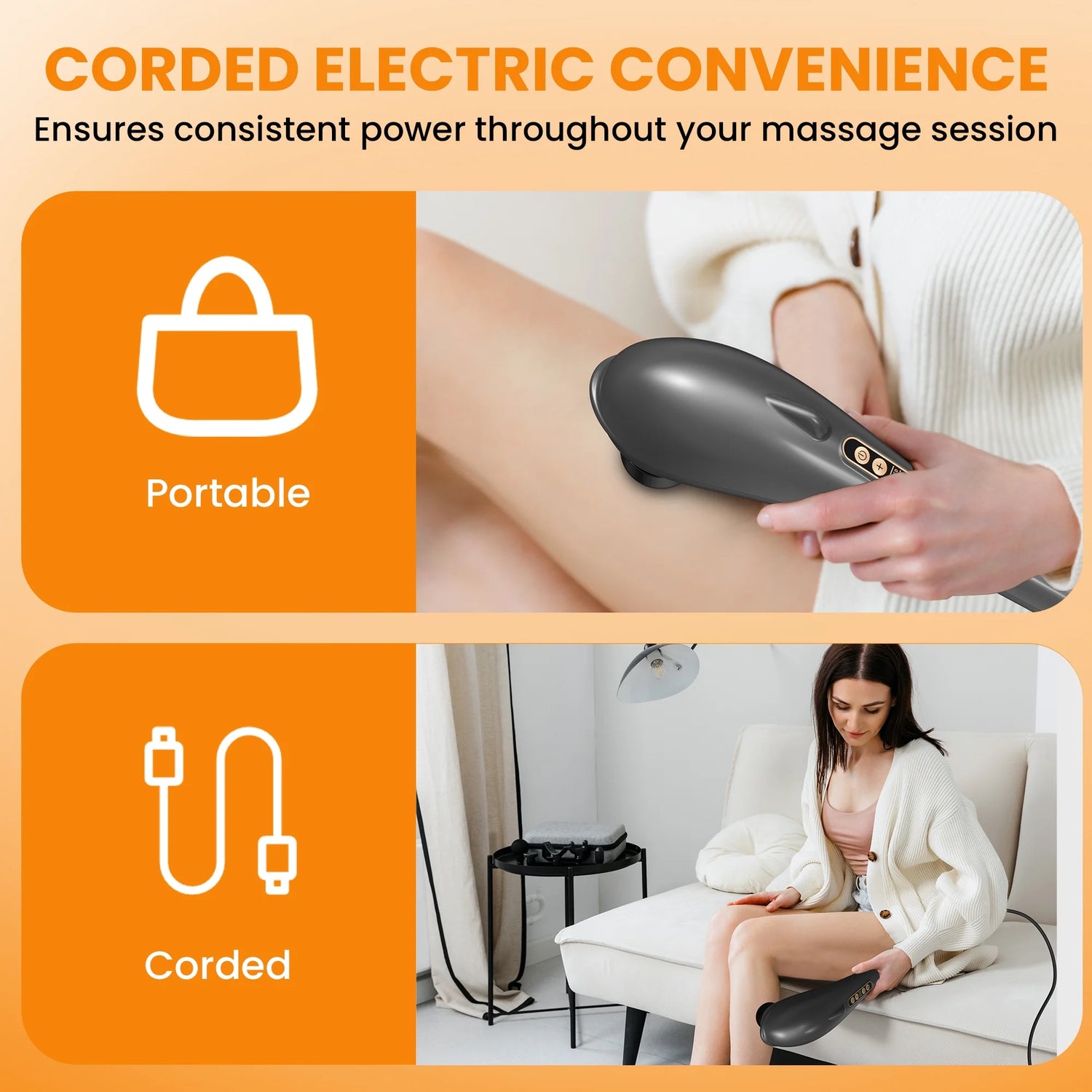 NEXPURE Handheld Deep Tissue Percussion Massager – Corded Electric Muscle Relaxer with 5 Modes, 6 Speeds &amp; 7 Interchangeable Heads for Neck, Back, Shoulders &amp; Legs