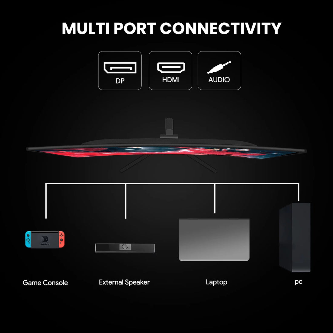 🎮 24&quot; Curved Gaming Monitor – FHD 1080P, 165Hz/180Hz Refresh Rate, FreeSync, 120% sRGB, Low Motion Blur – Black