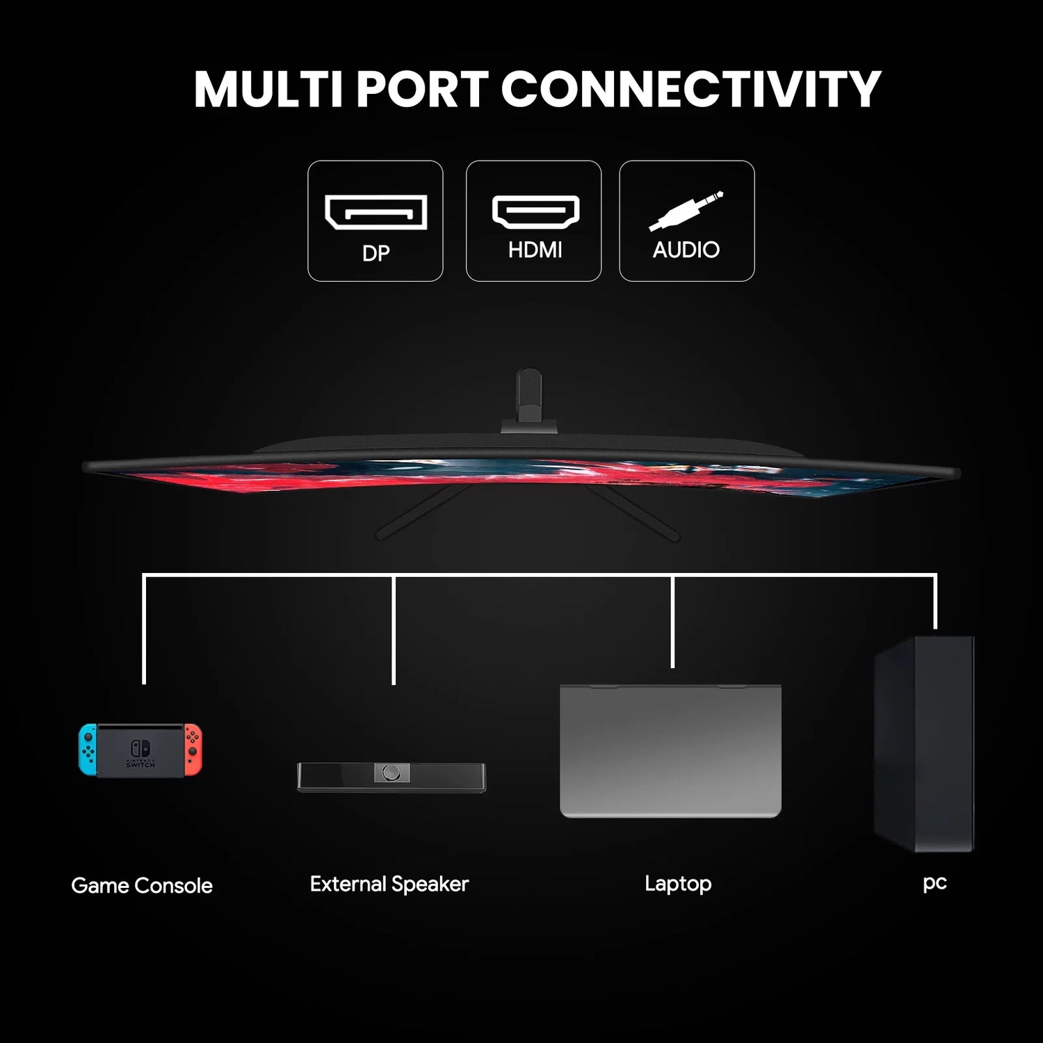 🎮 24&quot; Curved Gaming Monitor – FHD 1080P, 165Hz/180Hz Refresh Rate, FreeSync, 120% sRGB, Low Motion Blur – Black