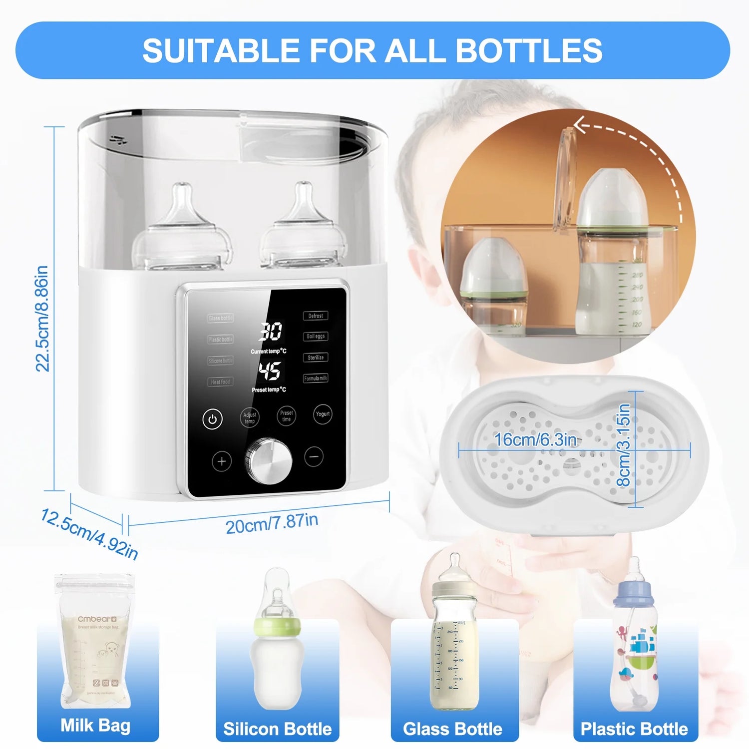 👶 12-in-1 Baby Bottle Warmer &amp; Sterilizer – Fast Milk Warmer, Double Bottle Heating, BPA-Free, LCD Display, 24H Temp Control &amp; Timer for Breastmilk &amp; Formula
