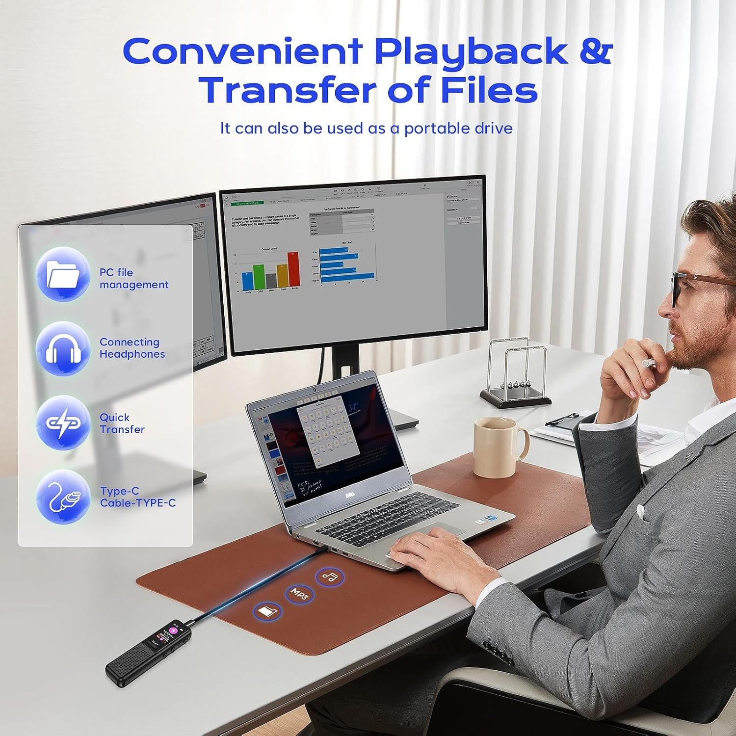 ZIPCIDE 64GB Digital Voice Recorder – 1536kbps HD Recording, Dual Noise Reduction, Ultra-Compact, Voice Activated