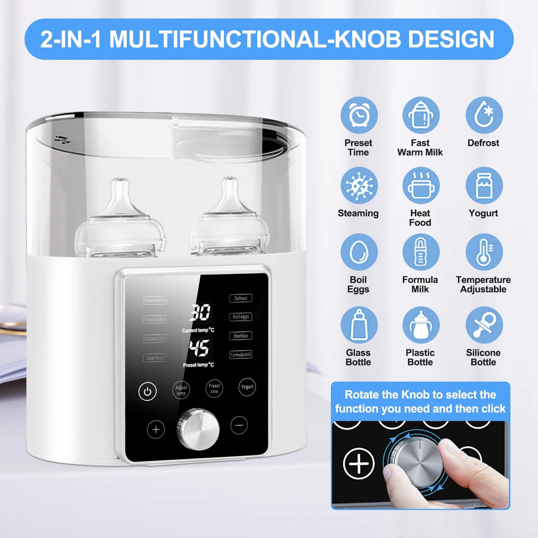 👶 12-in-1 Baby Bottle Warmer &amp; Sterilizer – Fast Milk Warmer, Double Bottle Heating, BPA-Free, LCD Display, 24H Temp Control &amp; Timer for Breastmilk &amp; Formula