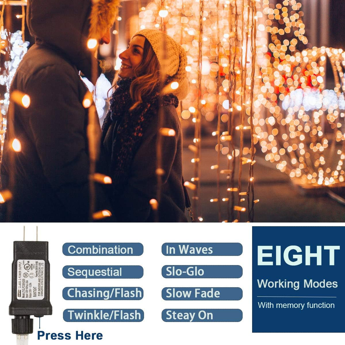 800 LED 272FT Warm White Christmas String Lights – 8 Lighting Modes with Timer, Waterproof Fairy Lights for Indoor &amp; Outdoor Holiday Decorations
