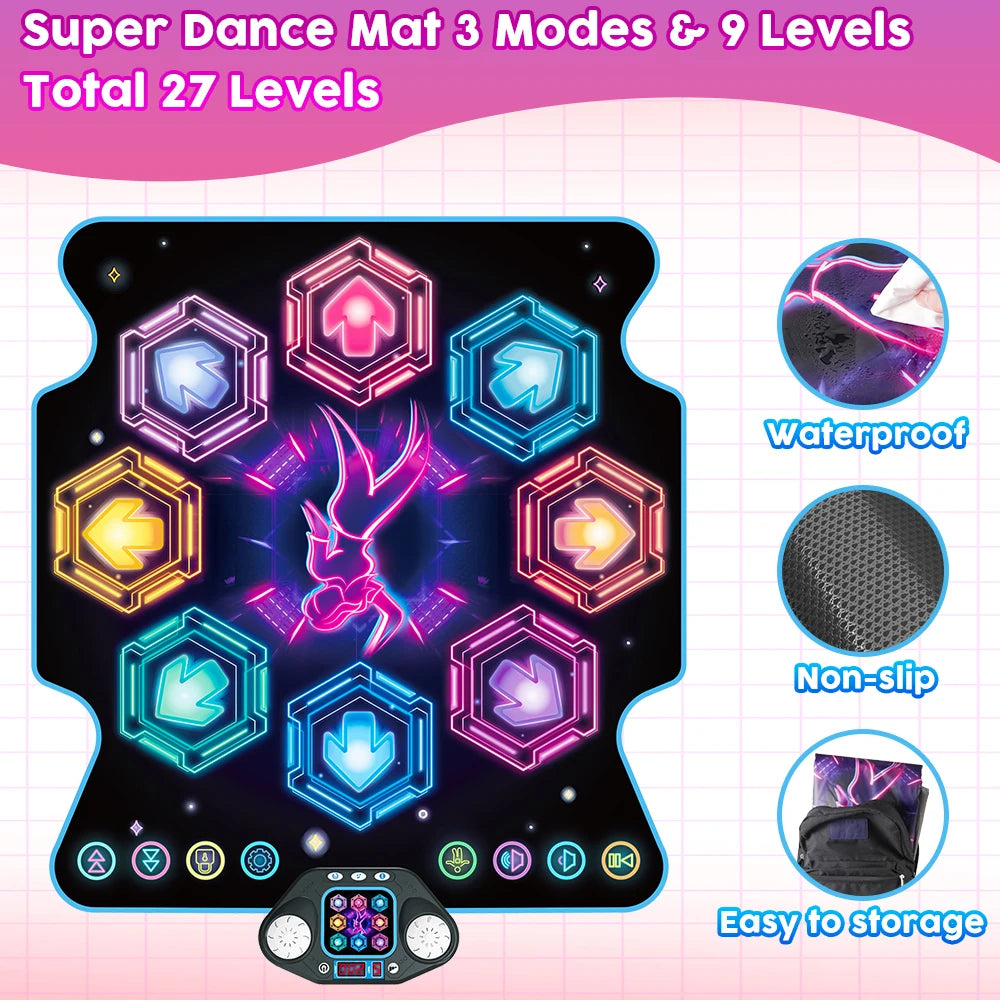 🎵 Dance Mat for Kids – 27 Levels, 8 LED Keys, Bluetooth Music Play Mat with 5 Game Modes, Built-in Songs (Ages 3+)