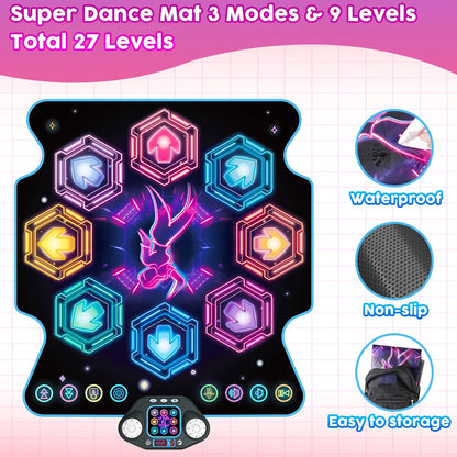 🎵 Dance Mat for Kids – 27 Levels, 8 LED Keys, Bluetooth Music Play Mat with 5 Game Modes, Built-in Songs (Ages 3+)