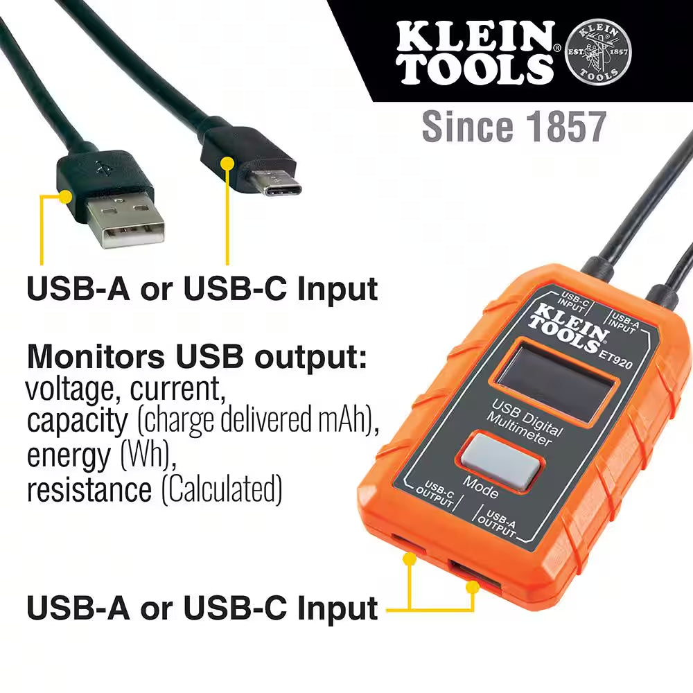USB Digital Meter with USB-A and USB-C: