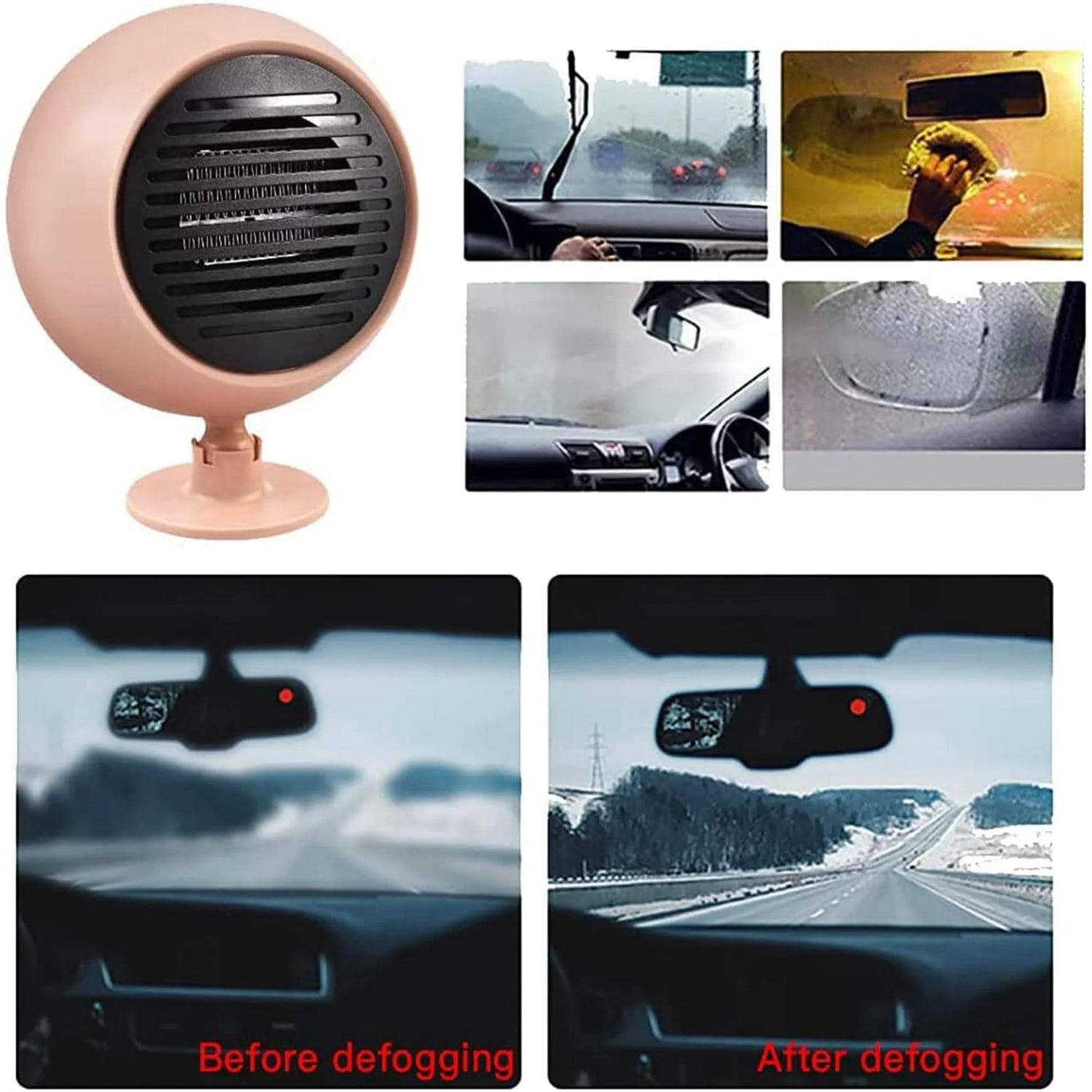2 in 1 Portable Car Heater &amp; Cooler Fan – 180W 12V Mini Car Air Heater and Speed Cooling Fan with 360° Rotation – Pink