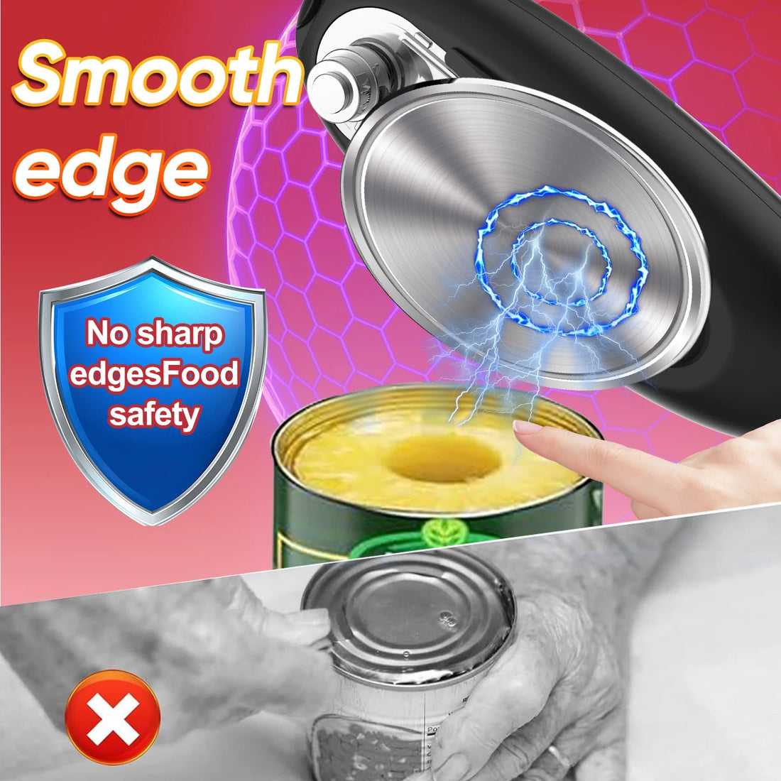 Electric Can Opener – One Touch Button, Battery Operated, Cordless, Hands-Free, Smooth Edge