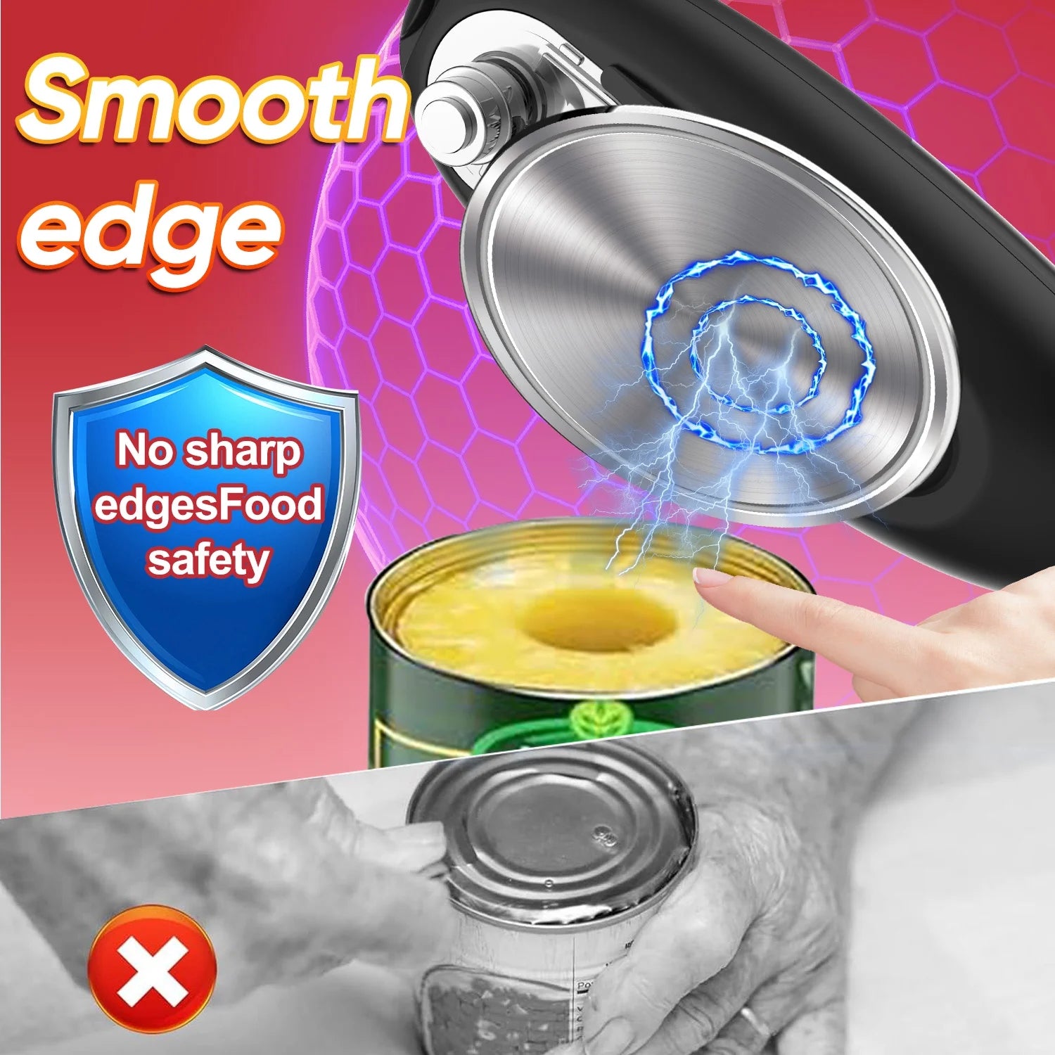 Electric Can Opener – One Touch Button, Battery Operated, Cordless, Hands-Free, Smooth Edge