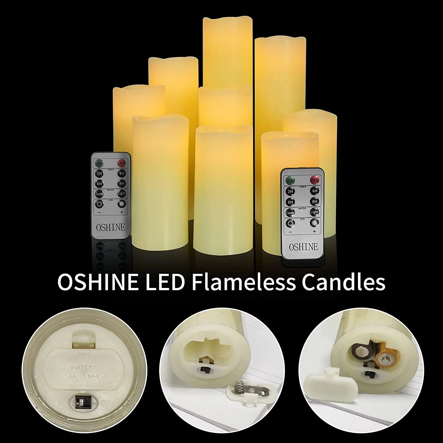 9-Pack Flameless Real Wax LED Pillar Candles – Battery Operated Ivory Electric Candles with Flickering Light, Remote Control &amp; Timer, 300+ Hours Use for Halloween &amp; Home Decor