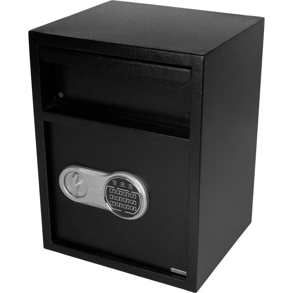 Electronic Safe Deposit Box – Digital Security Safe with Keypad &amp; Override Keys, Black