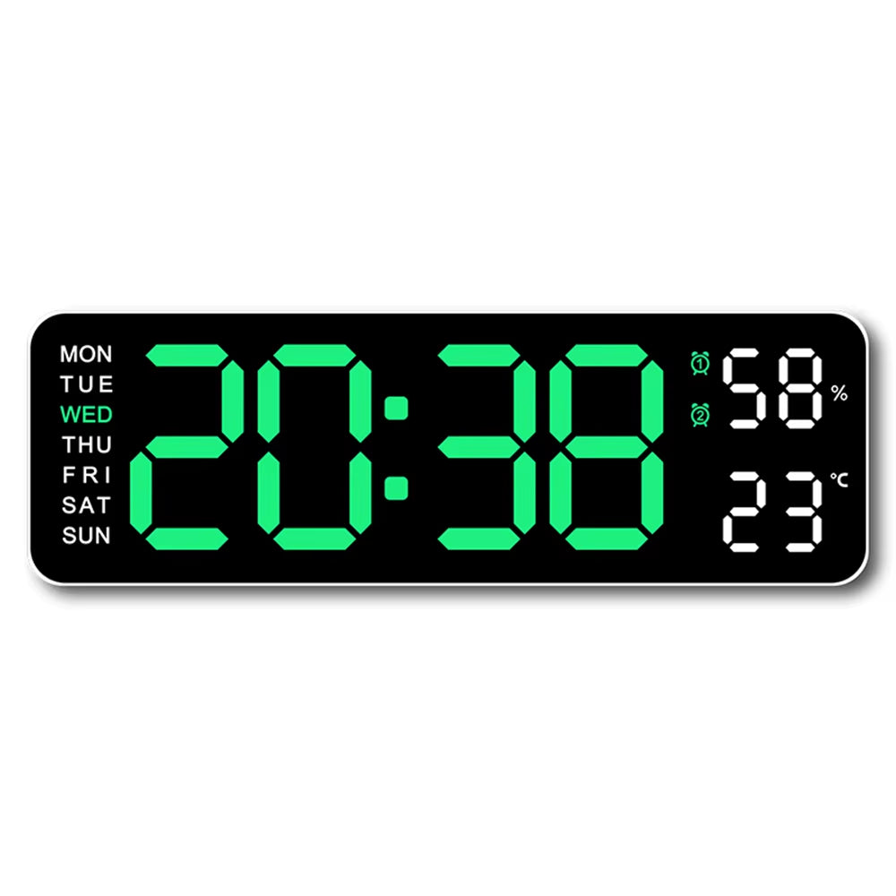 Large LED Digital Wall Clock – With Temperature, Humidity &amp; Week Display