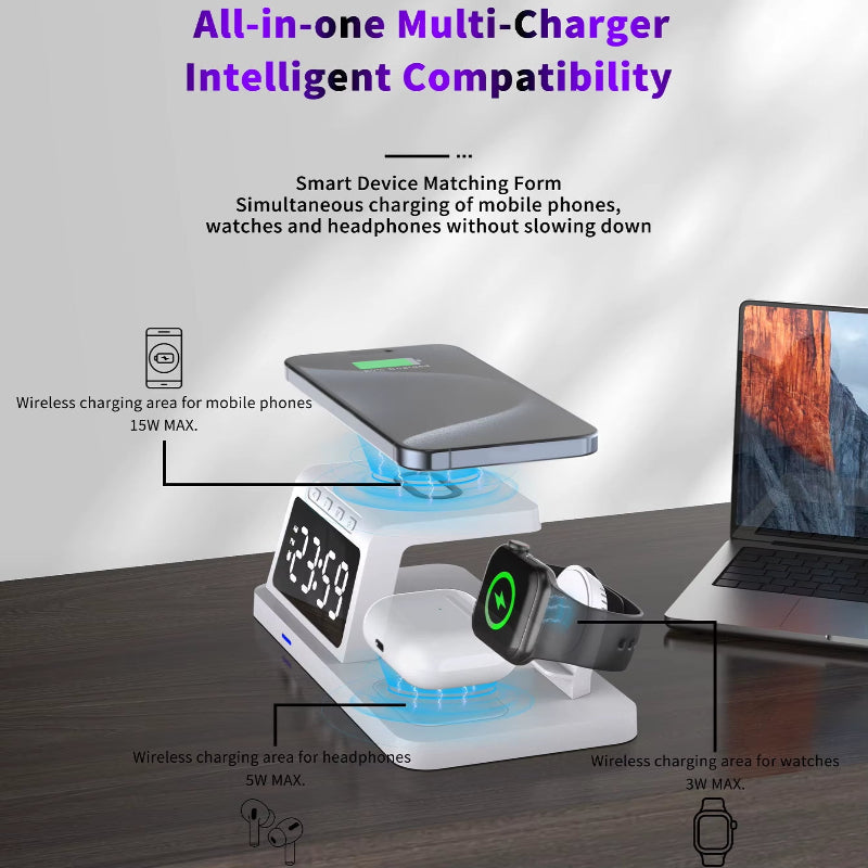 PowerHub Pro 3-in-1: Fast Wireless Charger, Smart Clock &amp; Alarm – All in One Sleek Device