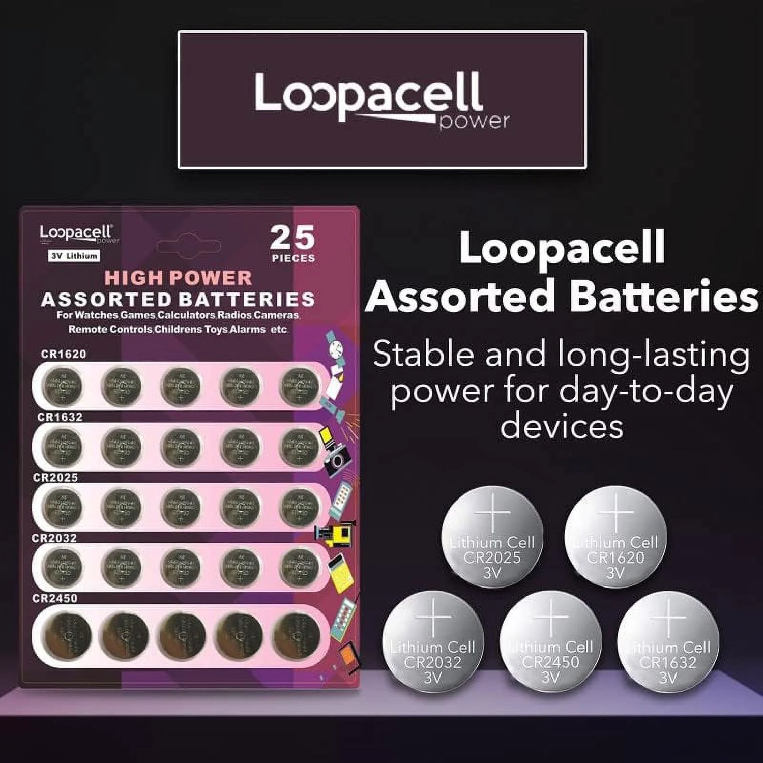High-Power 3V Lithium Button Cell Battery Assortment – CR2032, CR2025, CR2450, CR1620, CR1632
