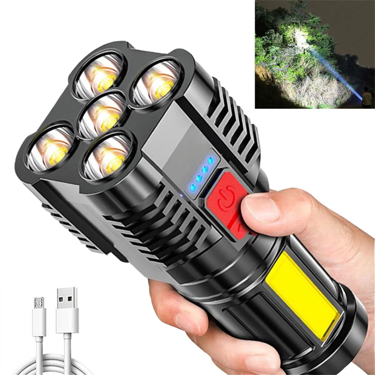 10,000 LM LED Flashlight – Ultra Bright USB Rechargeable Tactical Searchlight for Outdoor, Camping &amp; Emergency Use