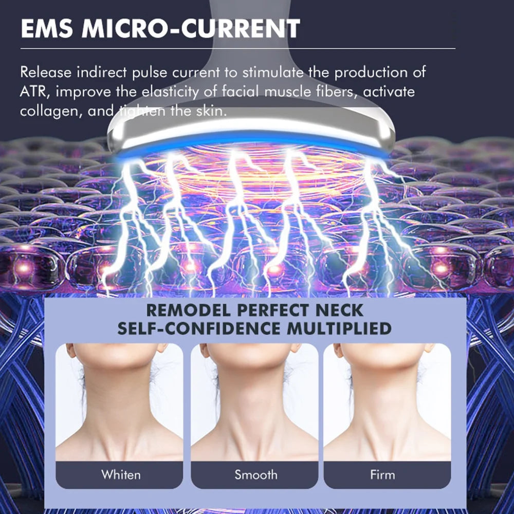 6-in-1 Facial &amp; Neck Beauty Device – Multifunctional Skin Care Massager with Light Therapy, Vibration, Thermal, Cooling &amp; Microcurrent for At-Home Face Sculpting