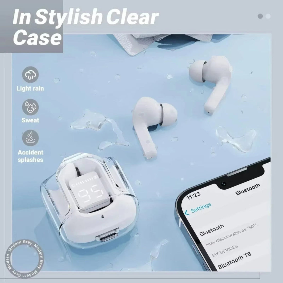 CrystalBeats BT30: Transparent TWS Bluetooth 5.3 Earbuds with Digital Display &amp; Noise Canceling